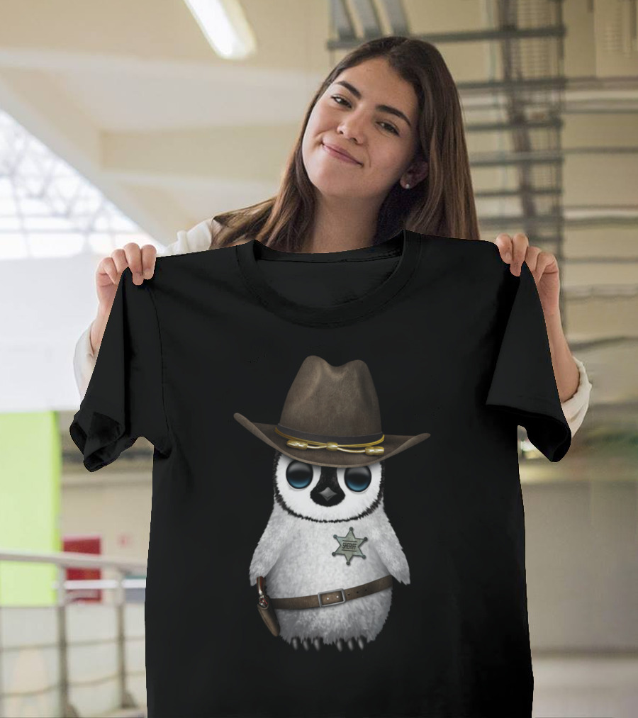 Cute Baby Penguin with Cowboy Hat and Sheriff Badge T-Shirt