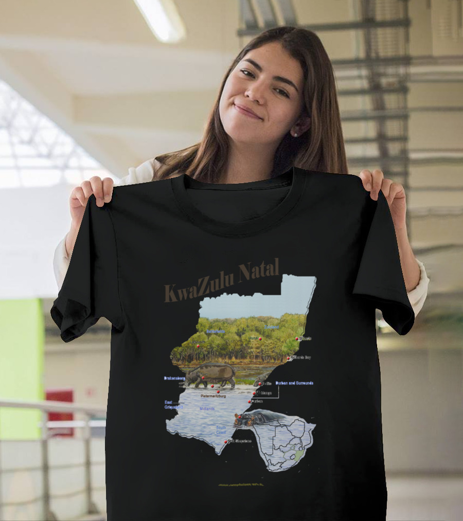 KwaZulu Natal Map with Wildlife and Cities T-Shirt