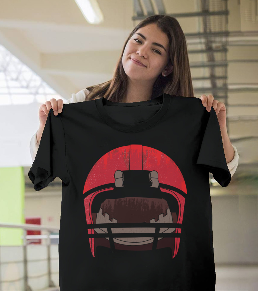 Football Helmet Red and Brown T-Shirt
