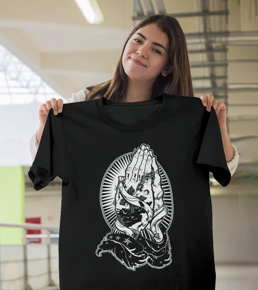 For Snake Sake Praying Hands and Serpent Iconography T-Shirt