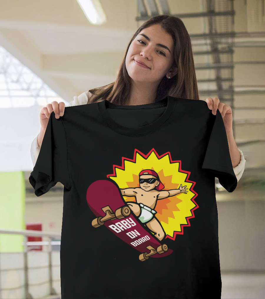 Baby On Board Skateboarder With Sunglasses and Cap T-Shirt