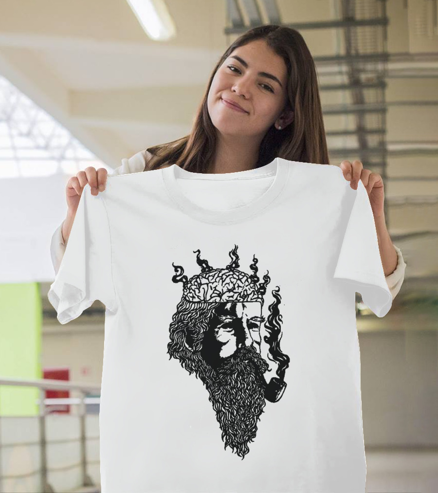 Heavy Smoke Beard and Pipe with Brain Flames T-Shirt