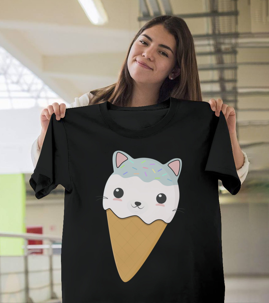 Cute Cat Ice Cream Cone Sprinkles H T-Shirt