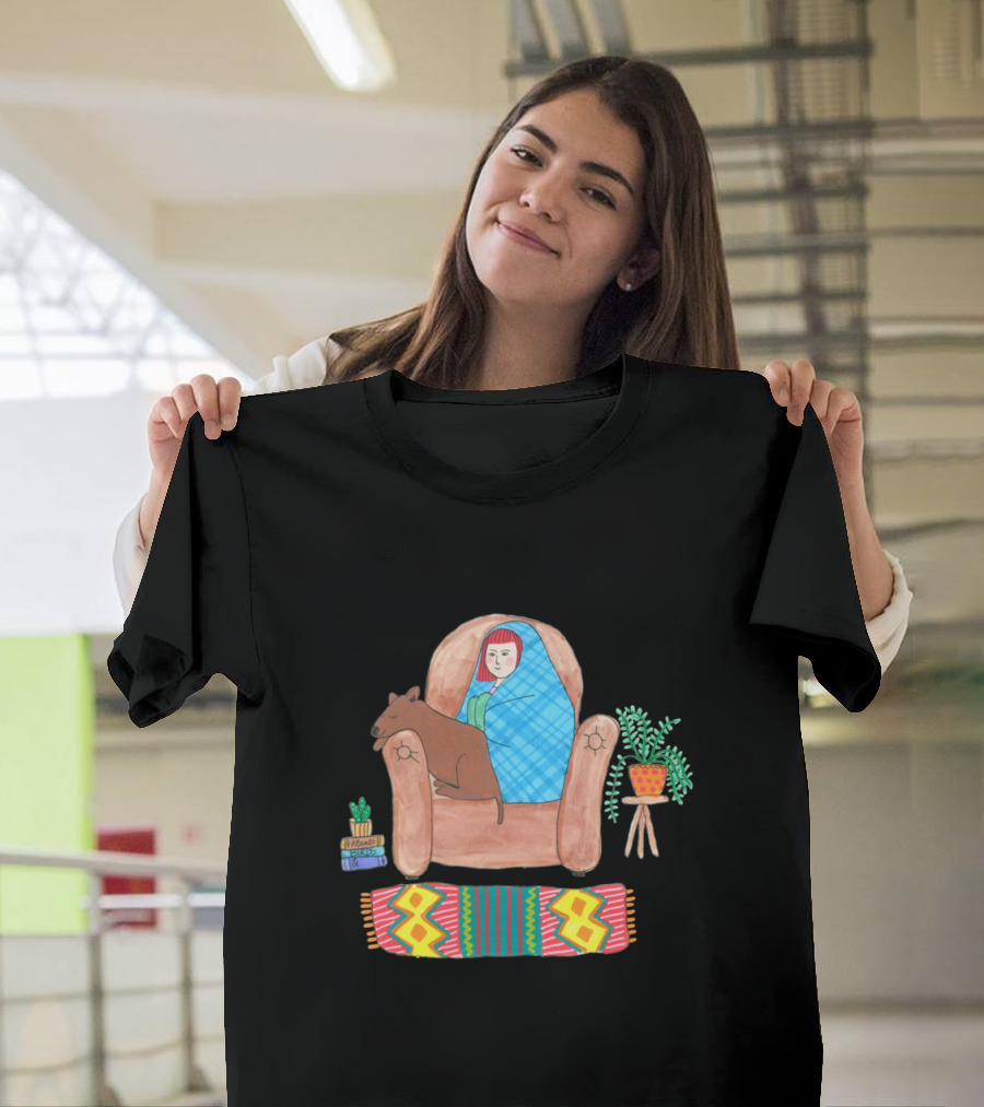Chillin With Her Dog Cozy Armchair Blanket Bright Rug Indoor Plants T-Shirt