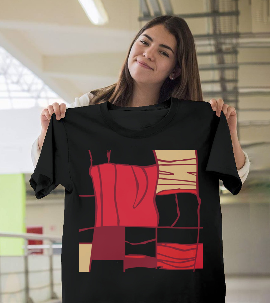 Bacondrian Use Abstract Geometric Red and Beige Squares T-Shirt