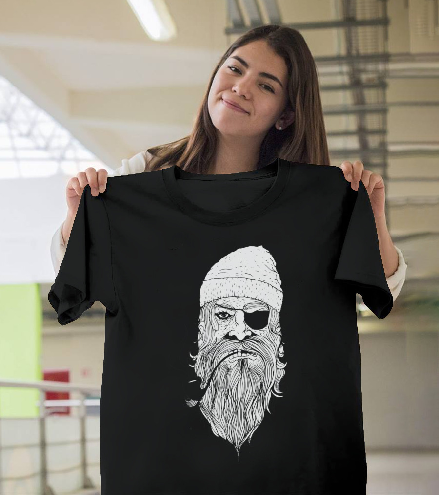Bad Ass Pirate Bearded Pipe Smoker with Eyepatch T-Shirt