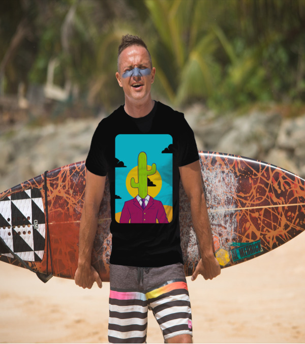 Sharp Dressed Cactus Man In Suit With Sun And Sky Background T-Shirt