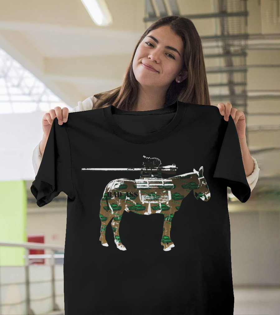 Bad Ass Tanky Donkey with Tank Camo and Gun Turret T-Shirt