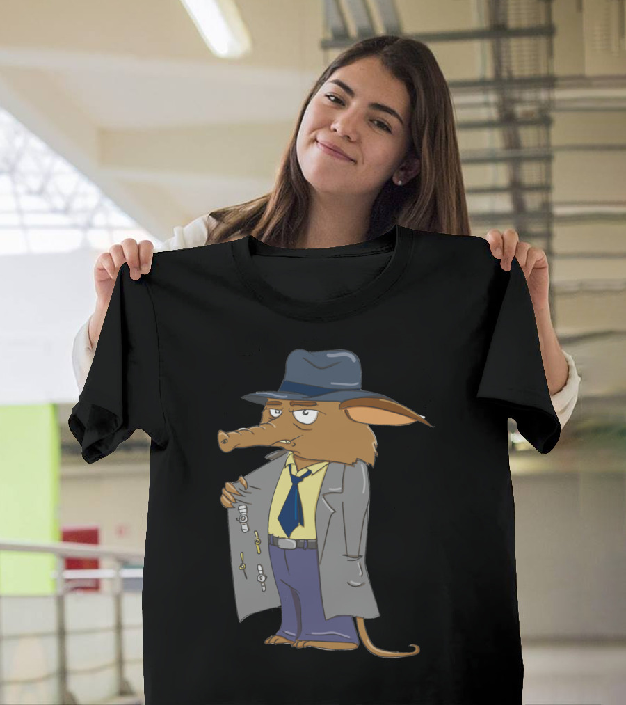 Aardvark Detective in Trench Coat Noir T-Shirt