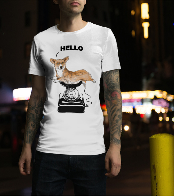 Hello Corgir Vintage Phone Connection T-Shirt