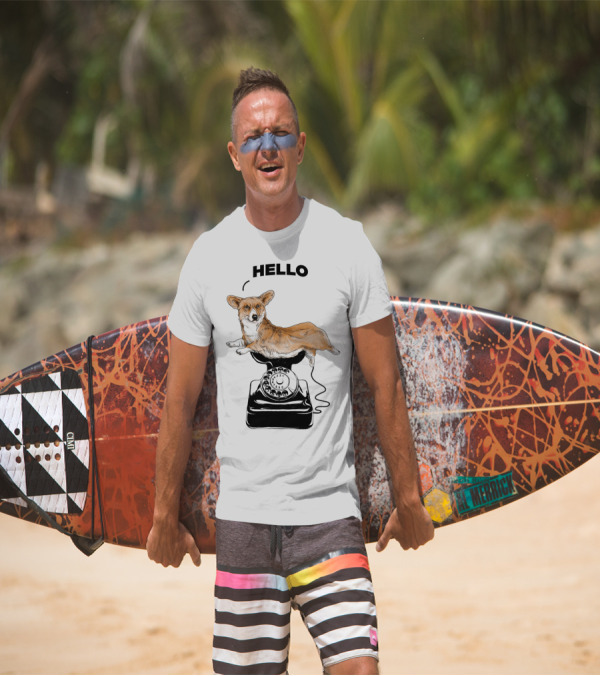 Hello Corgir Vintage Phone Connection T-Shirt