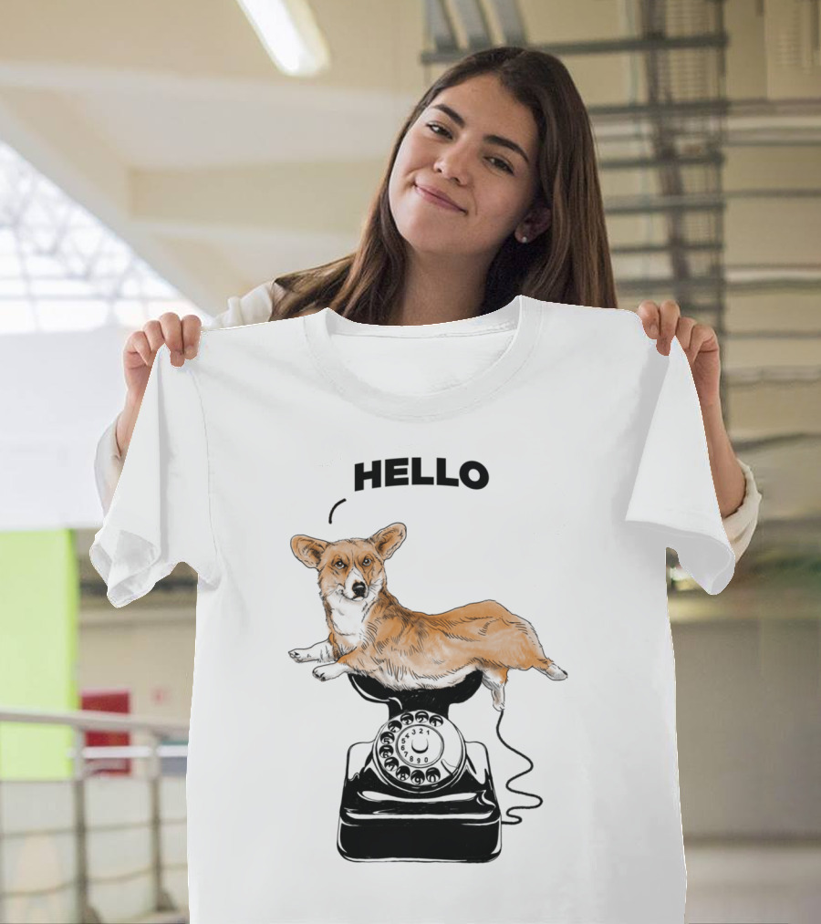 Hello Corgir Vintage Phone Connection T-Shirt
