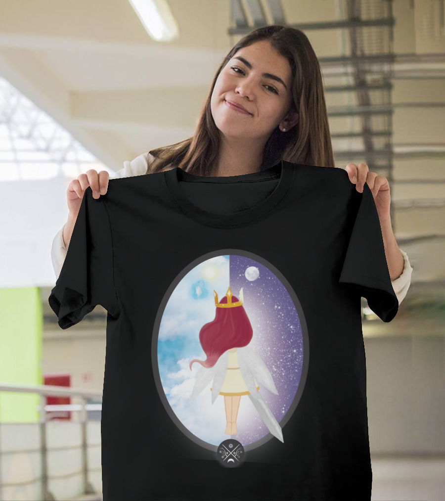 Aurora Monarch with Wings and Sword in Cosmic Duality T-Shirt