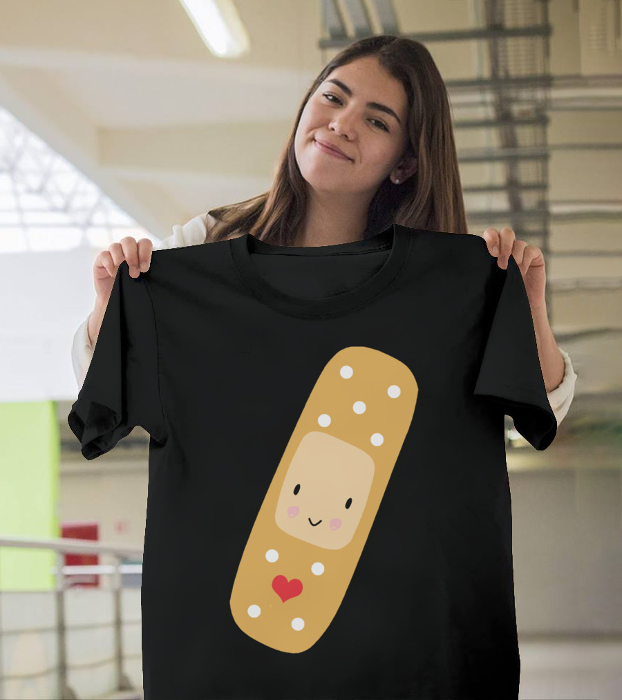 Cute Bandage with Heart and Smiling Face T-Shirt