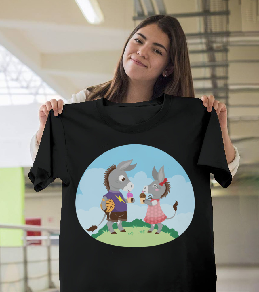 Basketball Donkey Siblings Enjoying Ice Cream in Summer T-Shirt