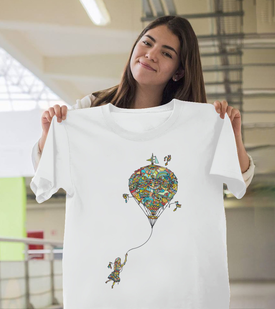 Balloon Girl Stained Glass Style Colorful Dreamscape T-Shirt