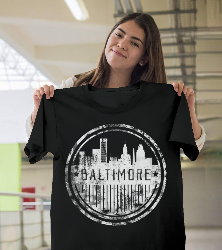 Baltimore Grunge Cityscape Urban Skyline T-Shirt