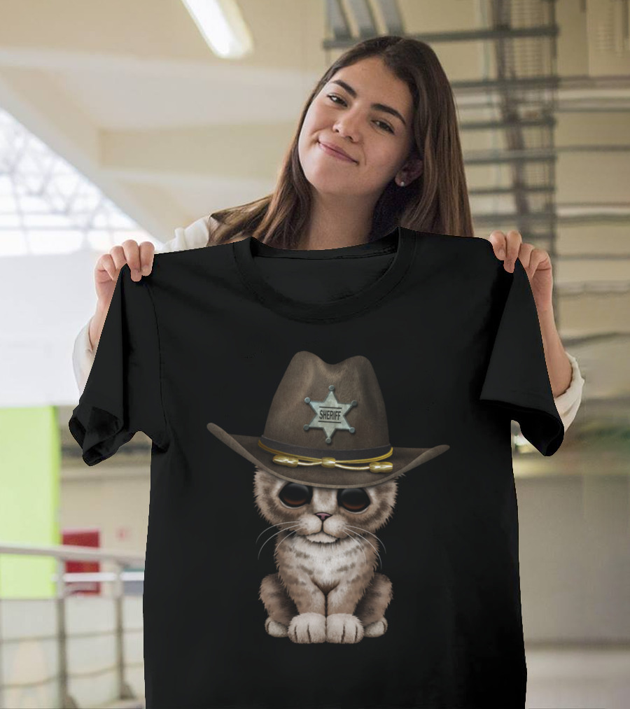 Sheriff Hat Kitten with Badge T-Shirt