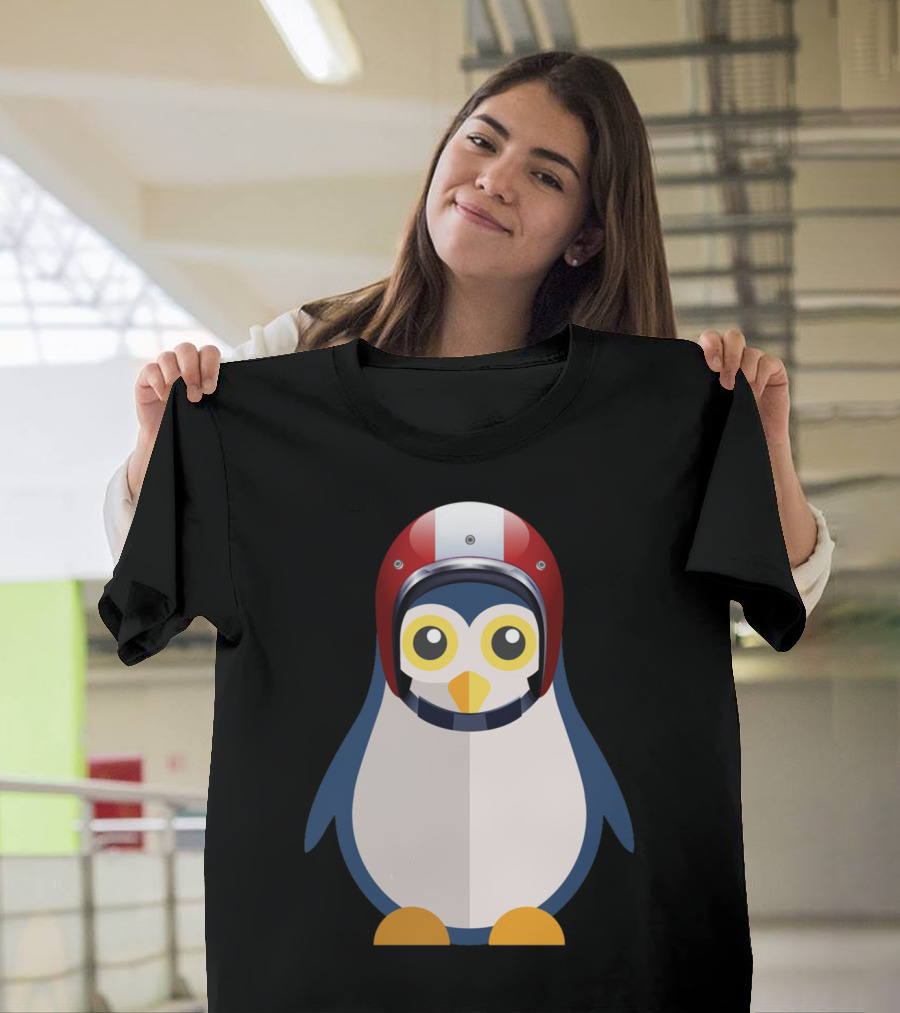 Cute Penguin Wearing Red and White Racing Helmet T-Shirt