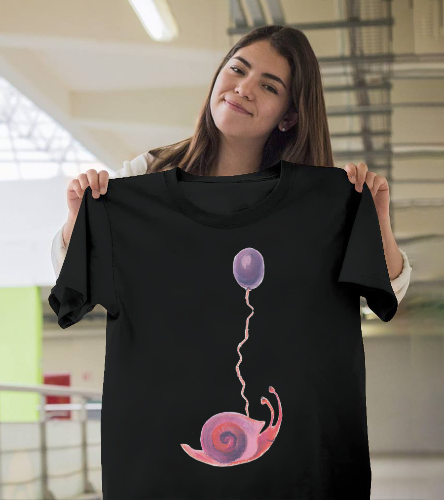 Cute Pink Snail Holding Violet Balloon T-Shirt