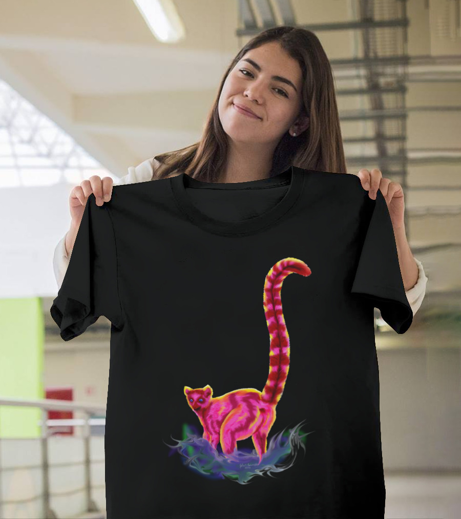 Lemur Love Jol Neon Pink Lemur with Vibrant Stripes and Mystical Aura T-Shirt