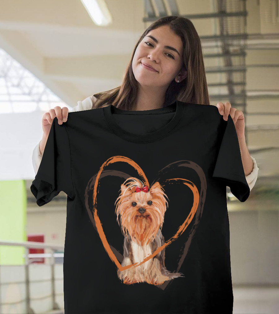 Yorkshire Terrier with Heart and Red Bow T-Shirt