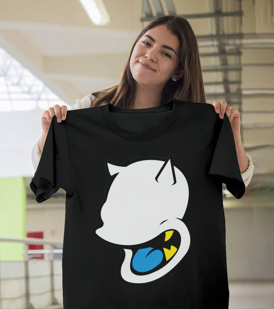 HIS Ghostly Cat Face with Blue and Yellow Tongue T-Shirt