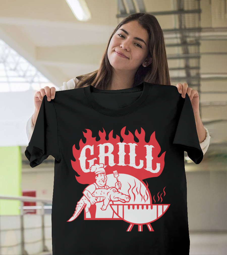 BBQ Chef Gator Carry Grill Retro Fire T-Shirt