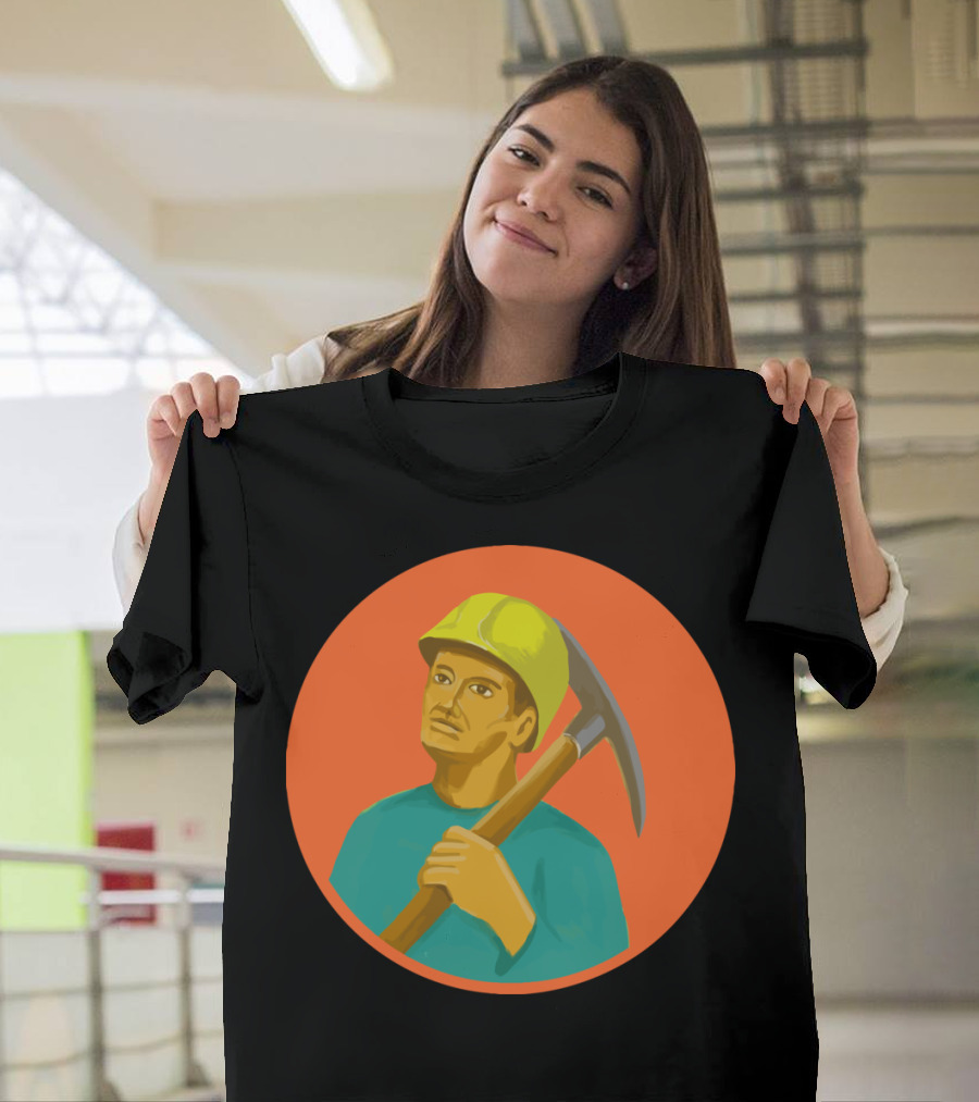 Coal Miner Pick Axe Circle Portrait Watercolor T T-Shirt