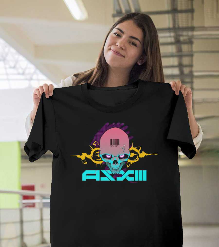 Cyber Skull Barcode AXXIII Electric Purple Yellow══╗ T-Shirt