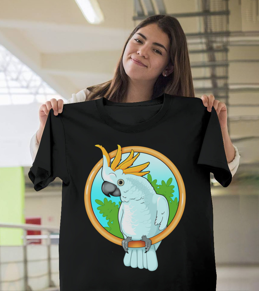 Cockatoo With Yellow Crested Perch Tropical Background T-Shirt