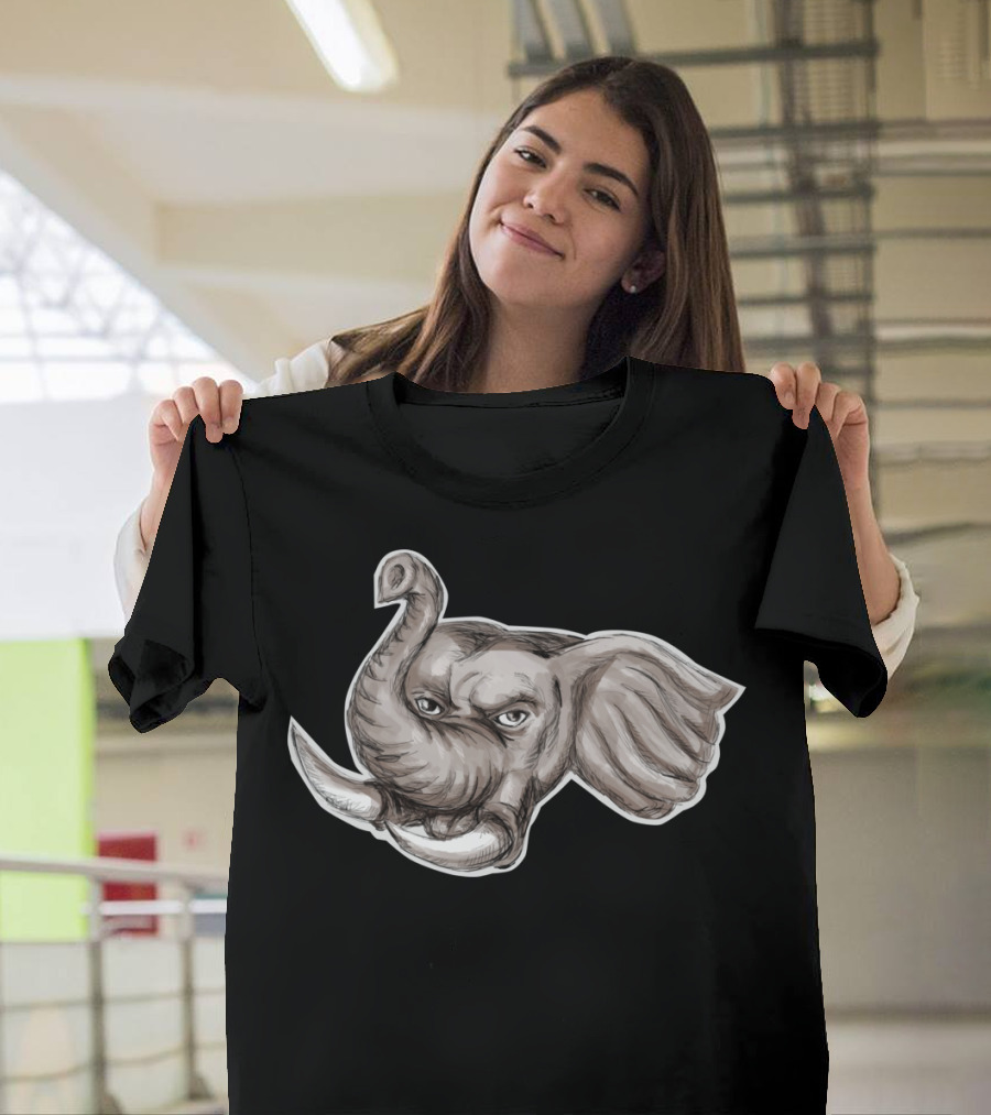 African Elephant Head Watercolor Sketch T-Shirt