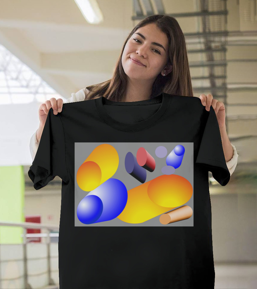 Cylinders Yellow Blue Red Geometric Shapes T-Shirt