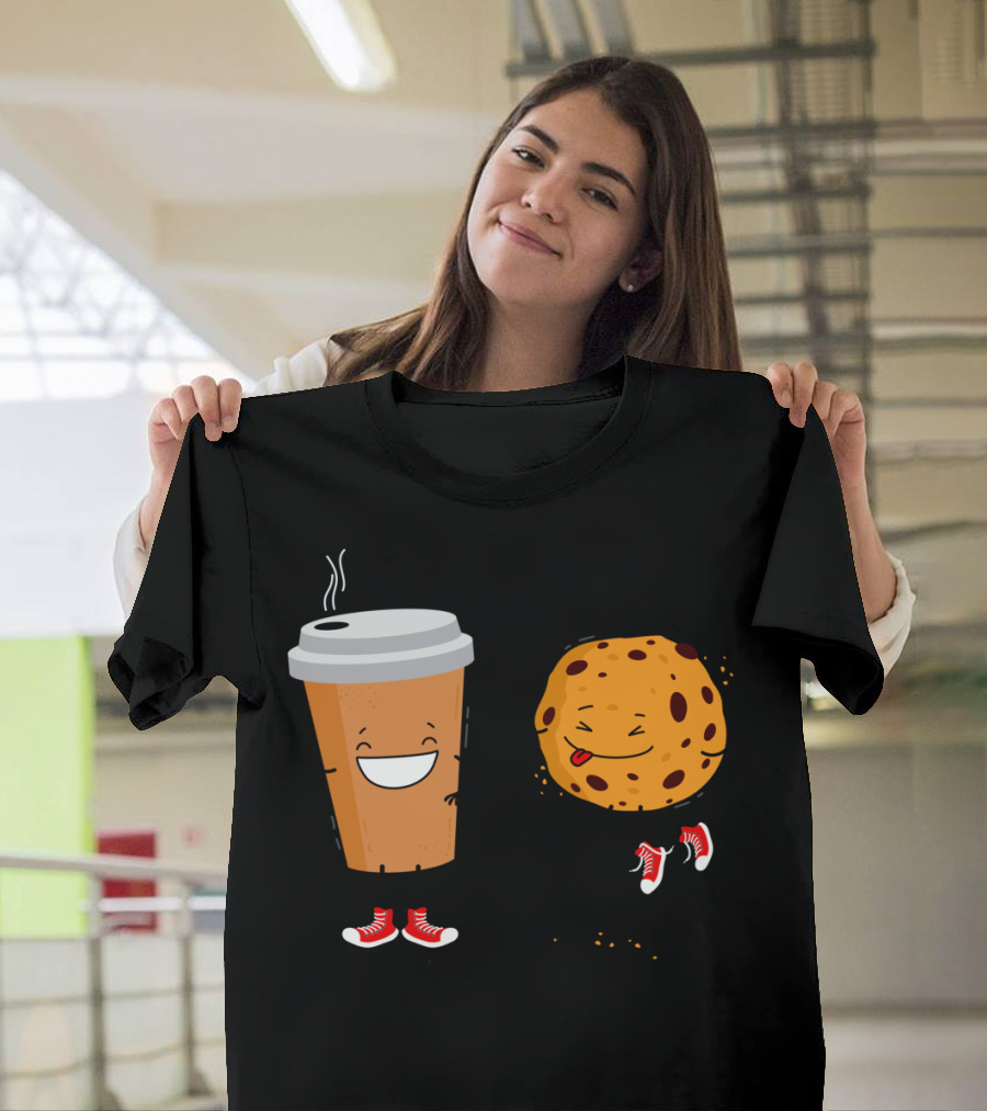 Coffee And Cookie Funny Cartoon With Sneakers T-Shirt