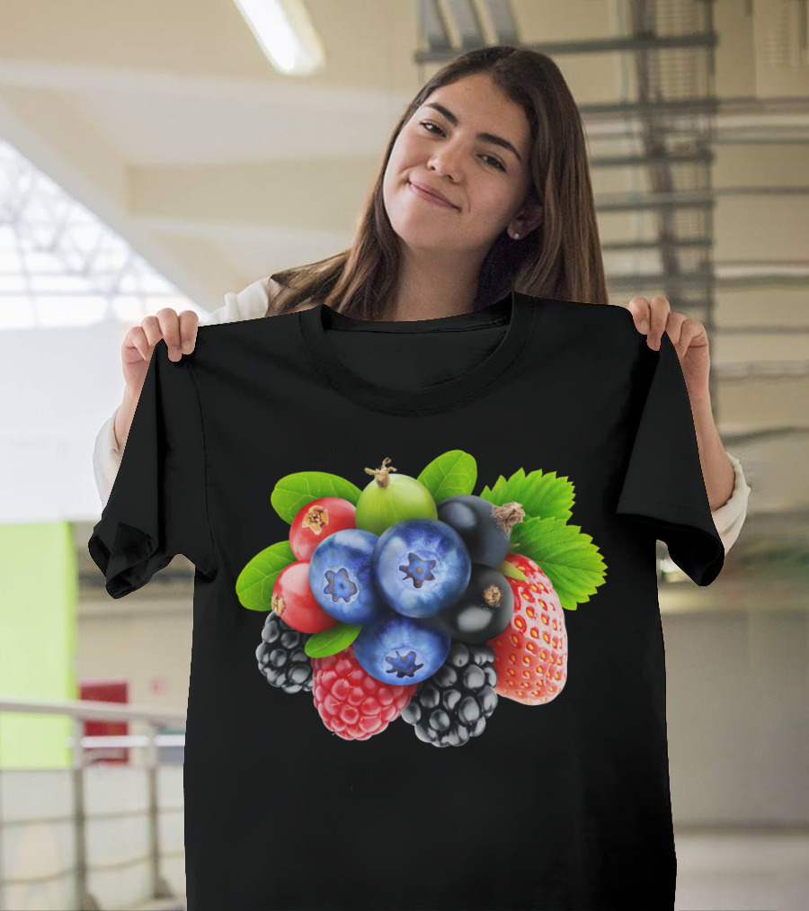 Fresh Berries Strawberry Blueberry Blackberry Raspberry Cluster T-Shirt