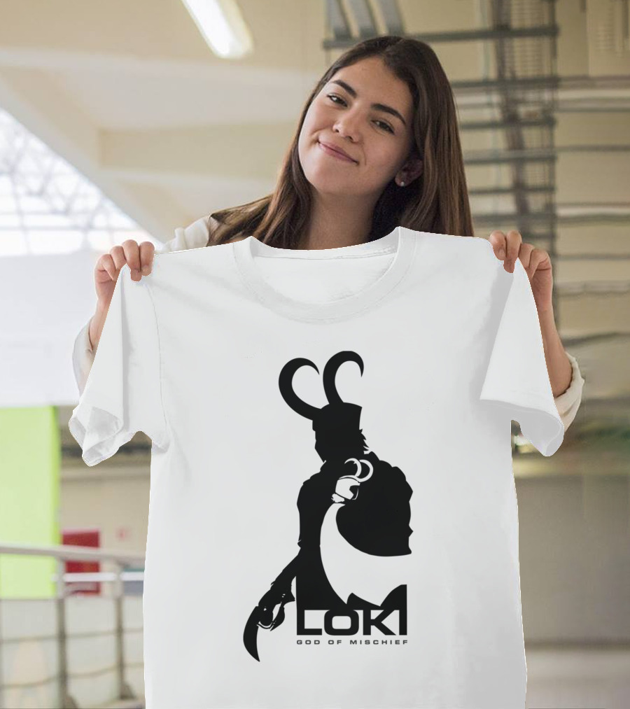 Loki God of Mischief Silhouette Graphic Marvel Character T-Shirt