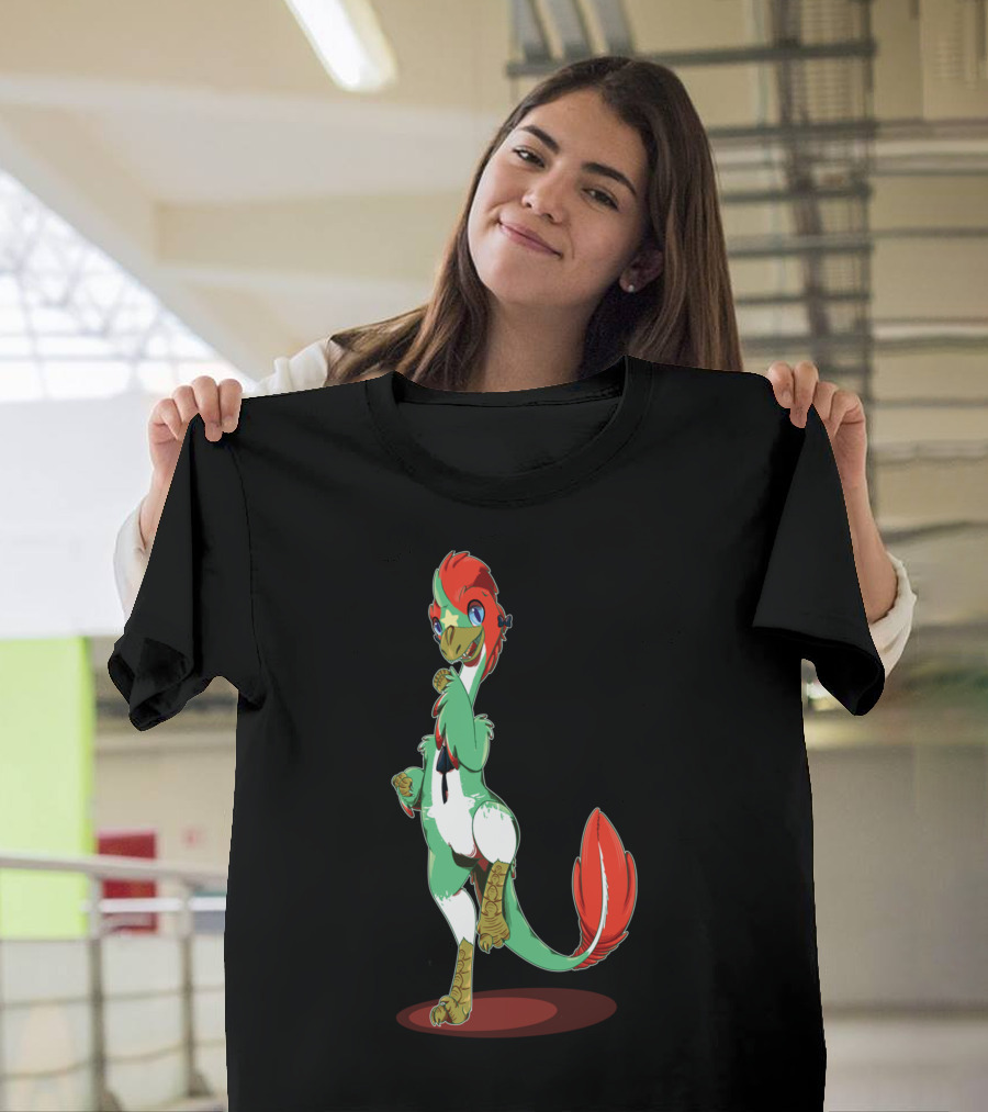 Hong Meilong Dinosaur-Inspired Character with Colorful Feathers and Playful Pose T-Shirt