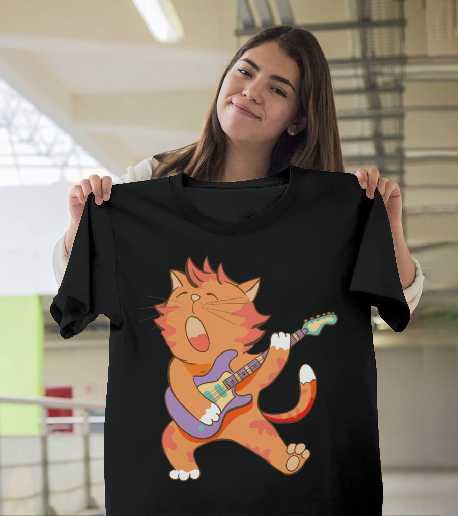 Dabbing Cat Kitten Funny Guitar Serenade T-Shirt