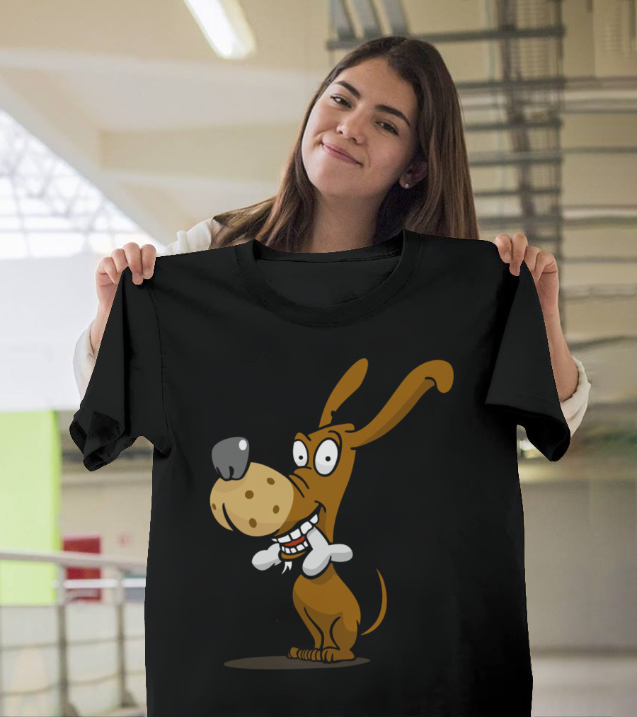 Dog With Giant Bone Cartoon T-Shirt