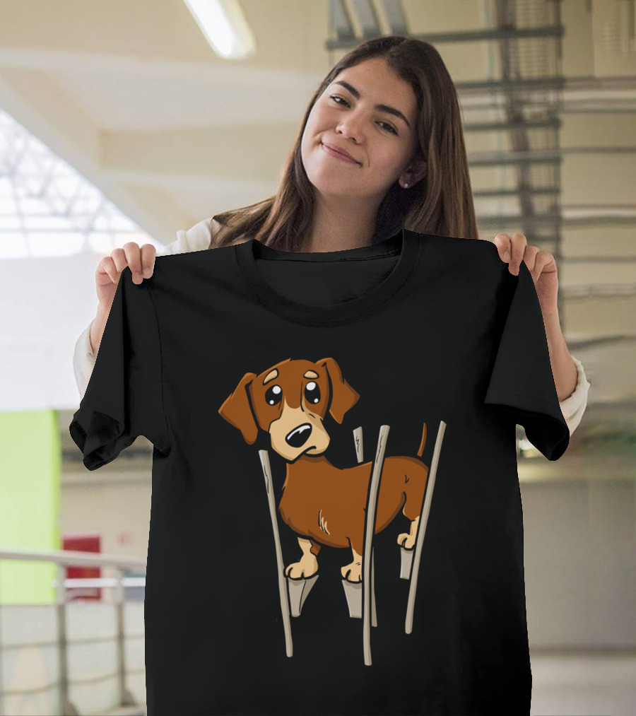Dachshund Wiener Cartoon Dog on Stilts T-Shirt