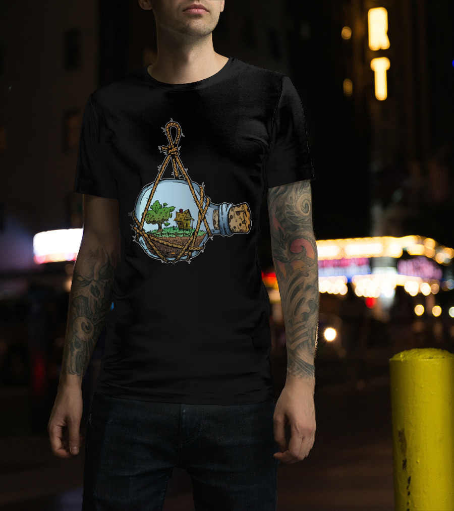 House In A Bottle Floating Tree And Cottage Scene Inside Glass Vessel T-Shirt
