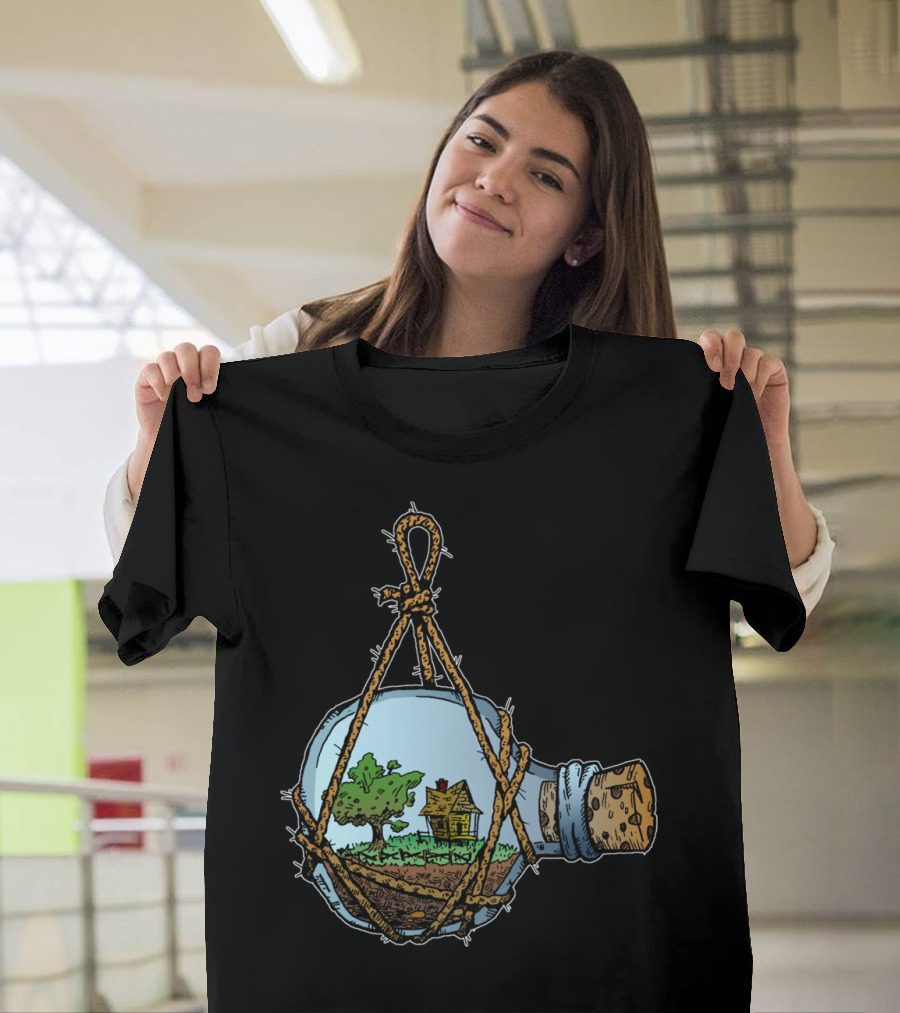 House In A Bottle Floating Tree And Cottage Scene Inside Glass Vessel T-Shirt