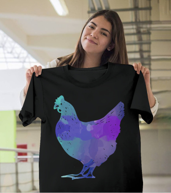 Watercolor Chicken Aqua Purple Blend T-Shirt