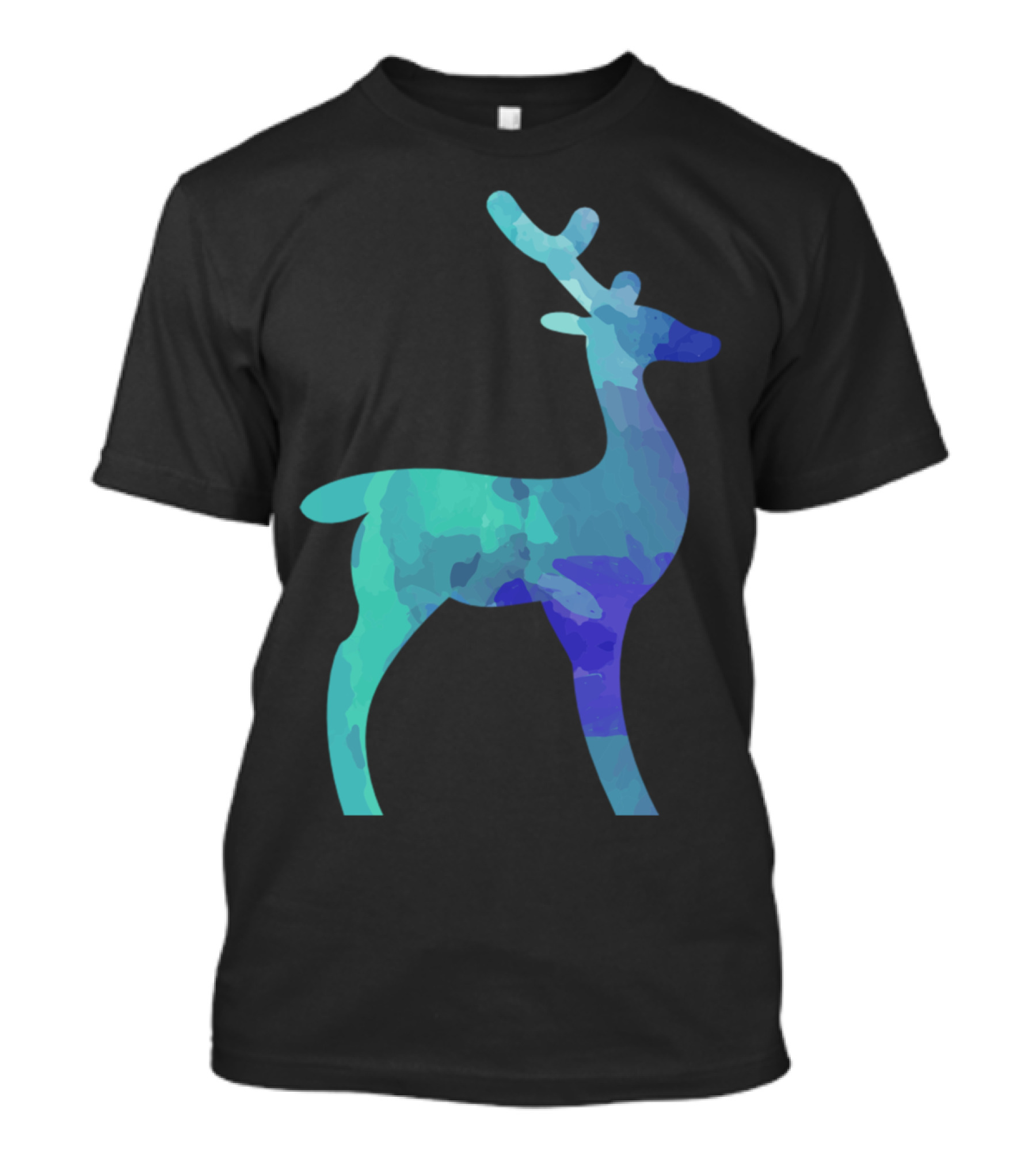 Watercolor Deer Silhouette In Blue And Green Tones T-Shirt