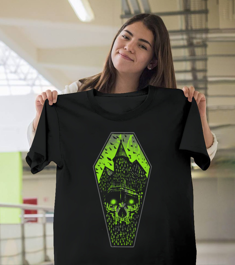House of Darkness Gothic Skull Coffin Bats and Crosses T-Shirt