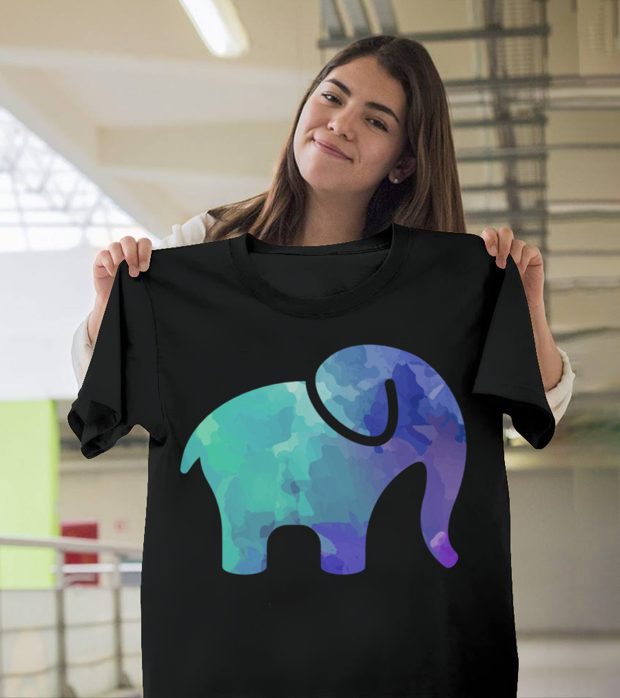 Watercolor Elephant Blue Green Purple Abstract T-Shirt