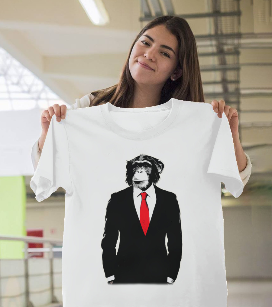 Domesticated Monkey in Suit with Red Tie T-Shirt
