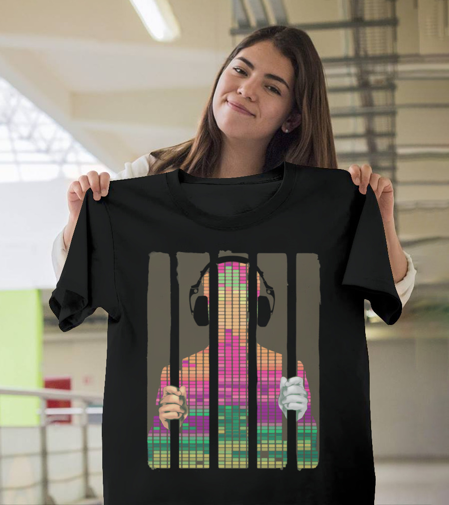 Beats Between Bars Headphones Equalizer Prisoner Music and Sound Waves T-Shirt