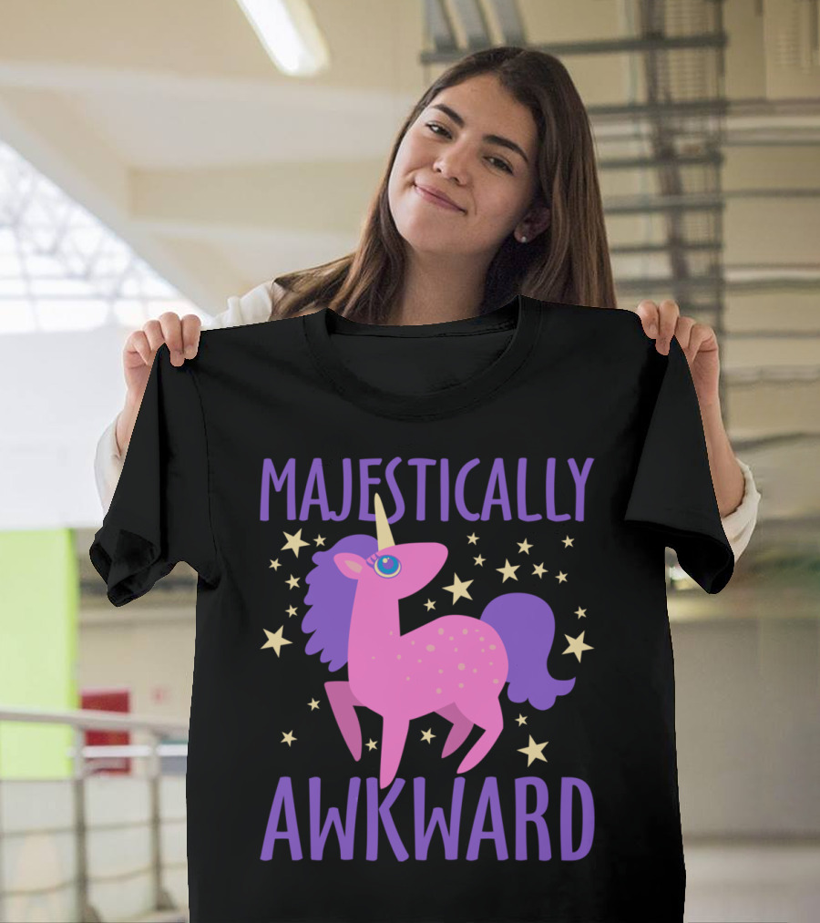Majestically Awkward Pink Unicorn with Stars T-Shirt