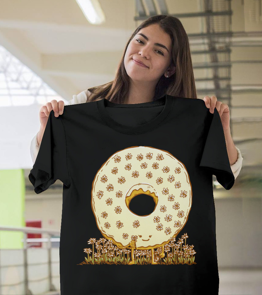 In Bloom Donut Floral Doughnut Character Standing in Field T-Shirt